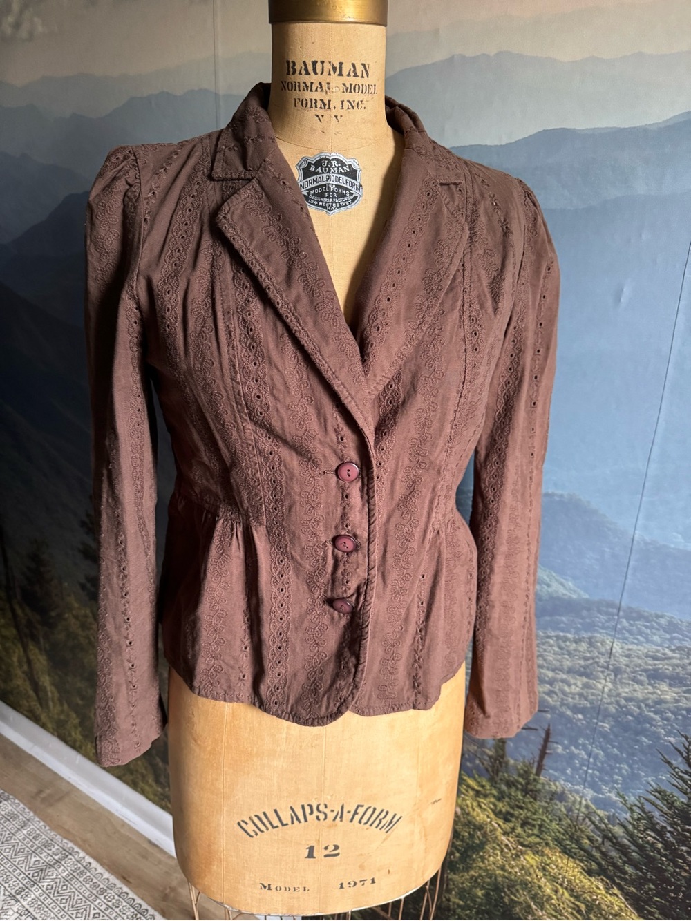 Women's Brown Eyelet Tailored Jacket